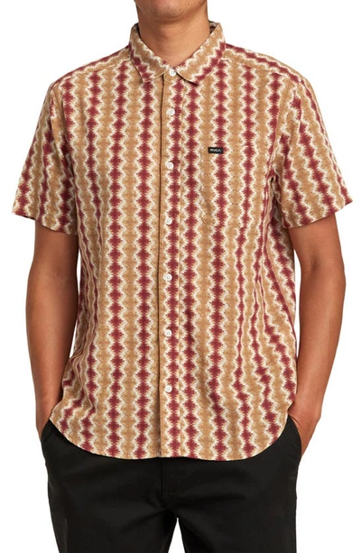 Rvca Shima Gauze Geo Stripe Short Sleeve Button-up Shirt In Cinnabar