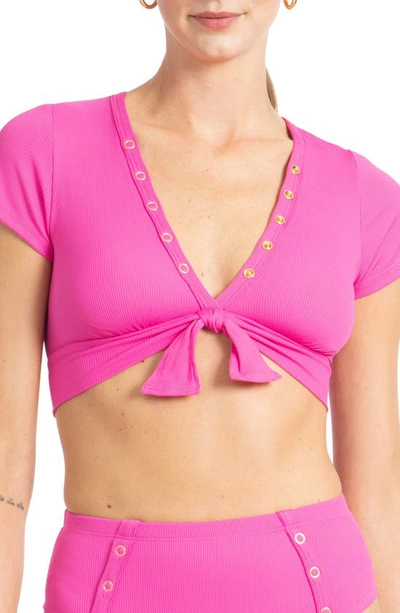 Robin Piccone Amy Crop Bikini Top In Rosy