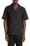 DOLCE & GABBANA LOGO HARDWARE SHORT SLEEVE COTTON BUTTON-UP SHIRT