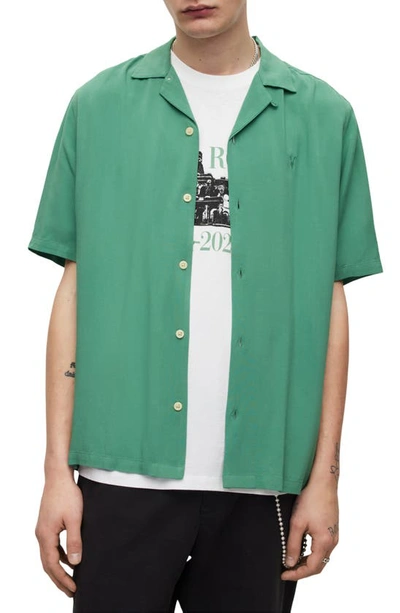 Allsaints Venice Short Sleeve Relaxed-fit Viscose Shirt In Dark Thyme Gre