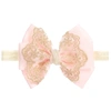 CUTE CUTE GIRLS LARGE PINK BOW WITH GOLD LACE & PEARLS HEADBAND