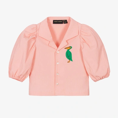 Mini Rodini Kids' Pelican刺绣泡泡纱女式上衣 In Pink