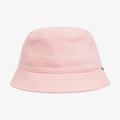 Lacoste Mini Croc Denim Bucket Hat In Dusky Pink