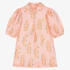 THE ANIMALS OBSERVATORY GIRLS PINK LINEN & COTTON PATTERN DRESS