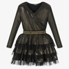 BALMAIN GIRLS BLACK & GOLD TULLE DRESS