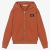 Calvin Klein Teen Boys Orange Cotton Logo Zip-up Top In Orange