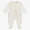 Emporio Armani Ivory Cotton Giraffe Logo Babygrow In Ivory