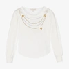 ANGEL'S FACE GIRLS WHITE COTTON STUDDED NECKLACE TOP