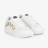 VERSACE WHITE & GOLD LEATHER LACE-UP TRAINERS