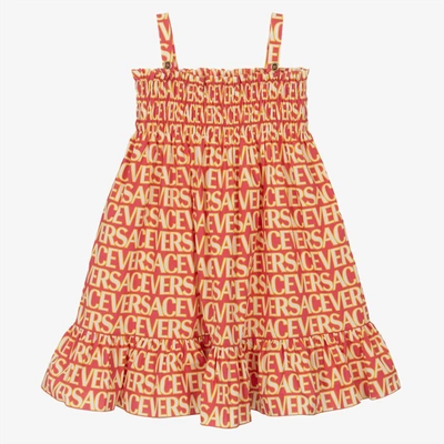 Versace Kids' Printed Cotton Poplin Dress In Pink