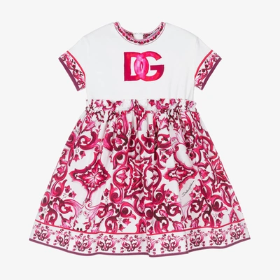 Dolce & Gabbana Baby Girls Pink Cotton Dg Majolica Dress