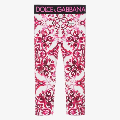 Dolce & Gabbana Kids' Girls Pink Cotton Majolica Leggings