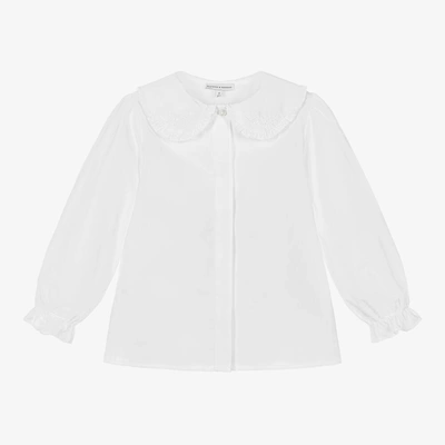 Beatrice & George Kids' Girls White Cotton Embroidered Logo Blouse