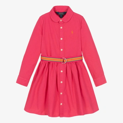 Polo Ralph Lauren Kids' Belted Cotton Shirt Dress In Pink