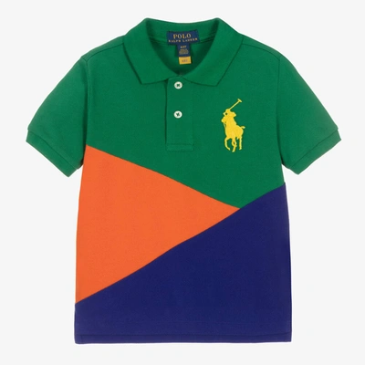 Polo Ralph Lauren Kids' Boys Green Cotton Colourblock Polo Shirt In Multicoloured