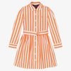 Polo Ralph Lauren Kids' Striped Cotton Poplin Shirt Dress In May Orange/white