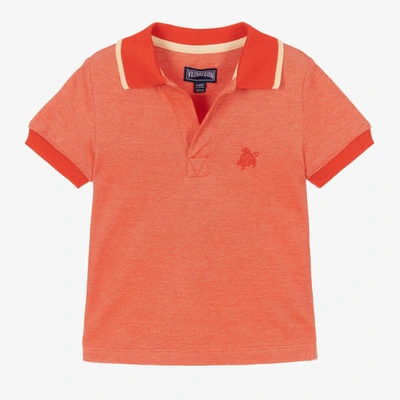 Vilebrequin Kids' Logo-embroidered Cotton-jersey Polo Shirt In Orange