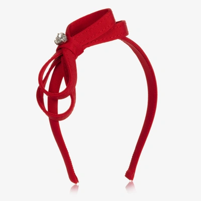 Monnalisa Velvet Headband With Bow In Ruby Red