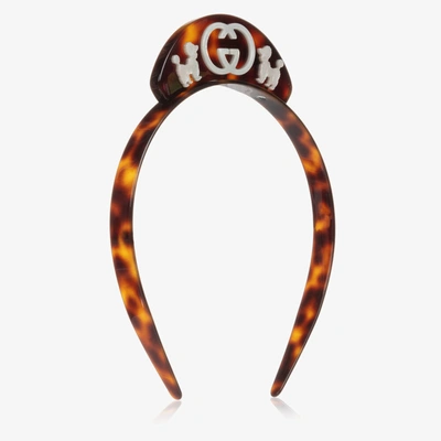 Gucci Kids' Girls Tortoiseshell Interlocking G Hairband In Brown