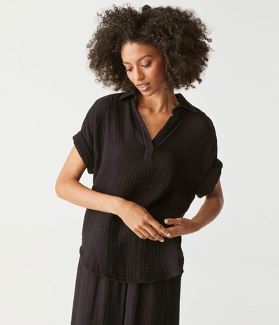 Michael Stars Gigi Gauze Popover Top In Black