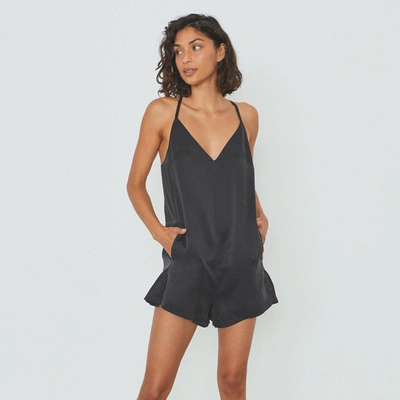 Lunya Washable Silk Romper In Immersed Black