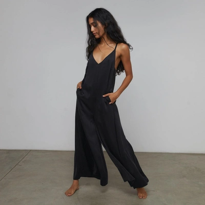 Lunya Washable Silk Elastic Strap Jumpsuit In Immersed Black