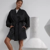 Lunya Washable Silk Short Robe In Immersed Black