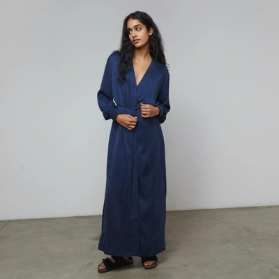 Lunya Washable Silk Long Robe In Deep Blue