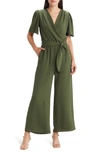 Fraiche By J Tie Front Wide Leg Jumpsuit In Olive