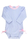Rufflebutts Seersucker One-piece Rashguard Swimsuit In Blue