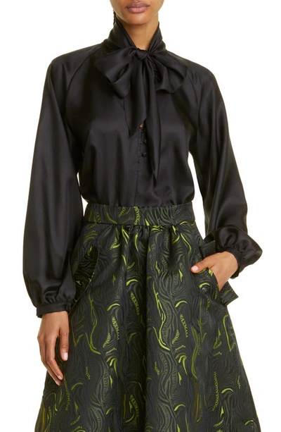 Max Mara Albenga Tie Neck Silk Blouse In Nero