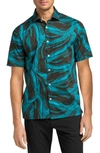Good Man Brand Big On-point Short Sleeve Stretch Organic Cotton Button-up Shirt In Blue Psychedelic