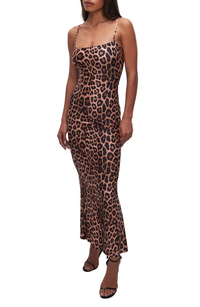 Good American Satin Leopard Print Maxi Dress In Good Leopard