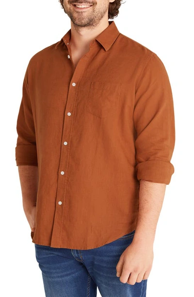 Johnny Bigg Anders Linen Blend Button-up Shirt In Brick