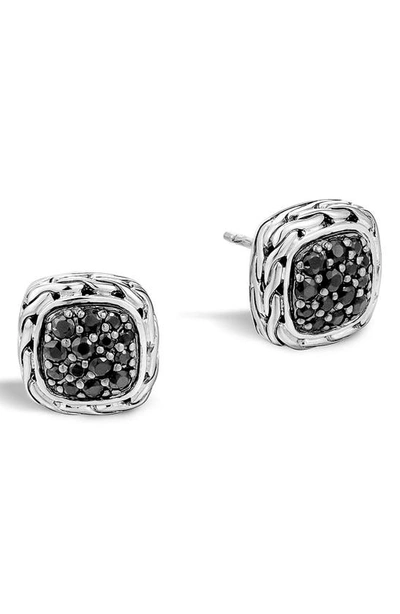 John Hardy Classic Chain 9.5 Mm Silver Square Stud Earrings With Black Sapphire In Silver-tone