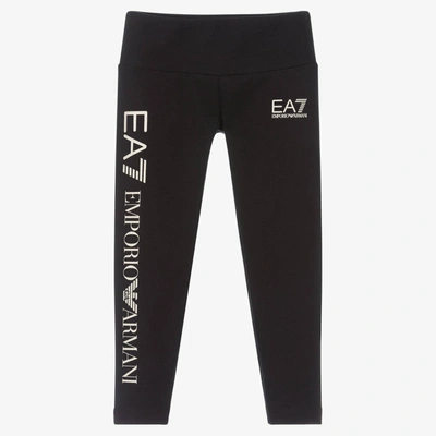 EA7 EA7 EMPORIO ARMANI GIRLS BLACK COTTON LEGGINGS