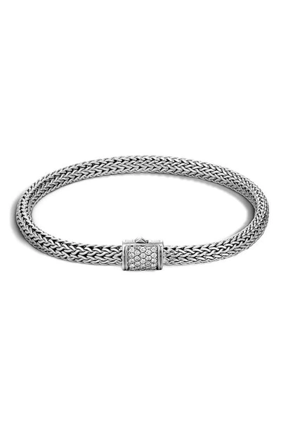 John Hardy Classic Chain Sterling Silver Extra Small Bracelet With Diamond Pave In White/silver