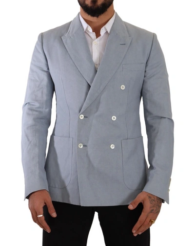 DOLCE & GABBANA DOLCE & GABBANA ELEGANT SLIM FIT LIGHT BLUE DOUBLE BREASTED MEN'S BLAZER