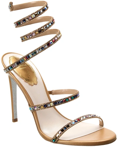 René Caovilla Cleo Sandals In Gold Leather In Pink
