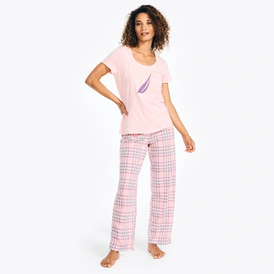 Nautica Womens Printed Pajama Pant Set In Pink