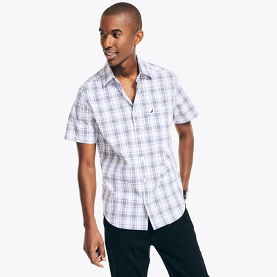 Nautica Mens Wrinkle-resistant Plaid Wear To Work Short-sleeve Shirt In White