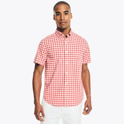 Nautica Mens Sustainably Crafted Gingham Plaid Short-sleeve Shirt In Red