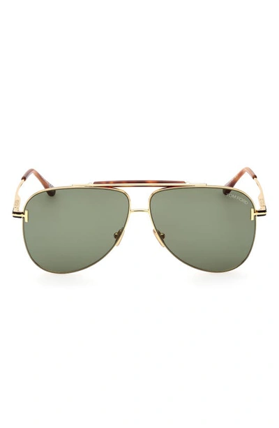 Tom Ford Men's Brady Double-bridge Metal Aviator Sunglasses In Shiny Deep Gold