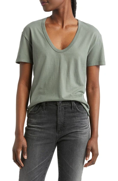 Ag Relaxed Cotton U-neck Tee In Hunter Se