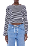 Mother The Skipper Bell Striped Top In Navy
