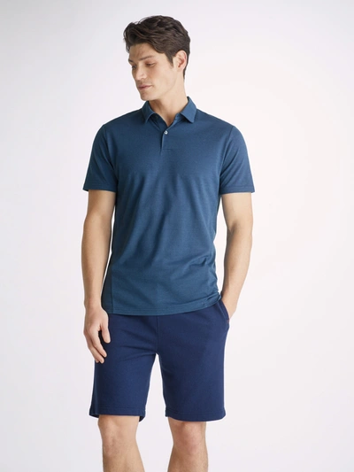 Derek Rose Men's Polo Shirt Ramsay Pique Cotton Tencel Denim