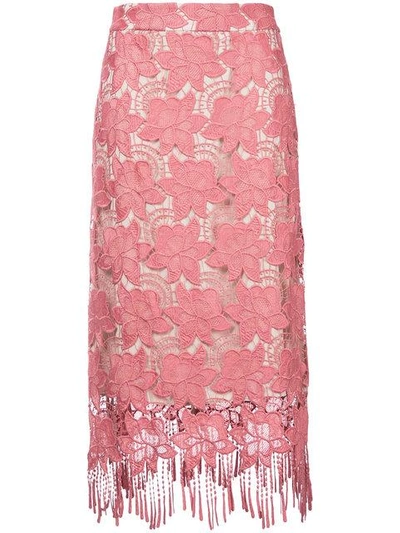 Alice And Olivia Strand Floral Pencil Skirt In Dusty Rose/sesame