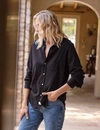 Frank & Eileen Barry Long-sleeve Button-down Frayed-hem Shirt In Black