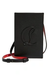 Christian Louboutin Womens Black By My Side Logo-embossed Grained-leather Phone Pouch