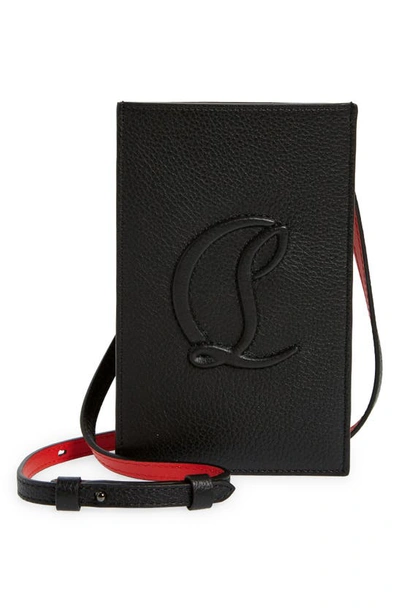 Christian Louboutin Womens Black By My Side Logo-embossed Grained-leather Phone Pouch